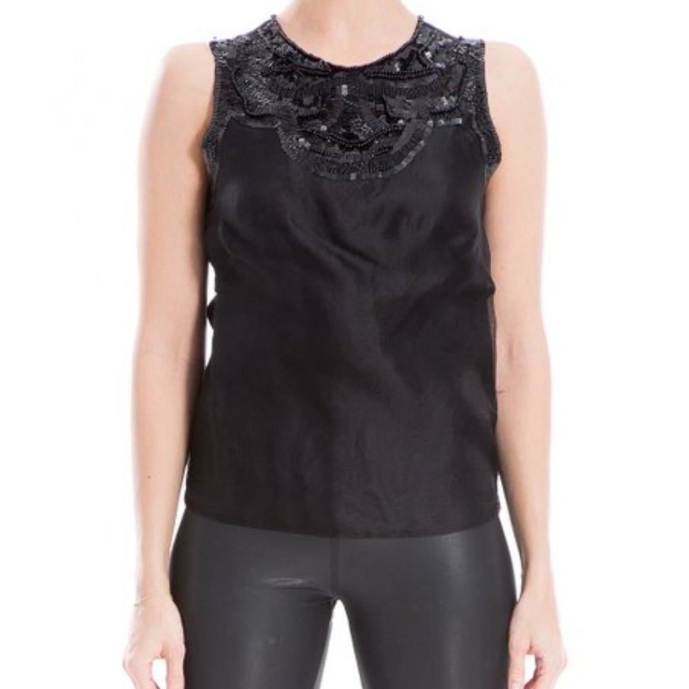 NWT Leon Max | Black Sequin Silk Tank - 10